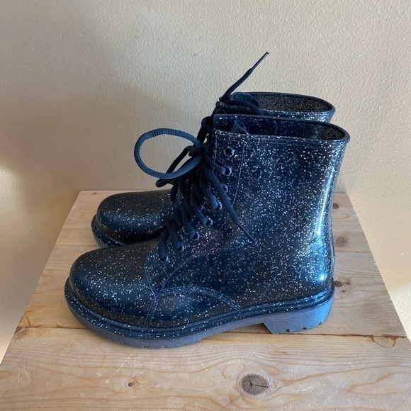 Sam Edelman Circus Translucent Black Glitter Quinn Rubber Combat Boots Size: 7 - Picture 6 of 15